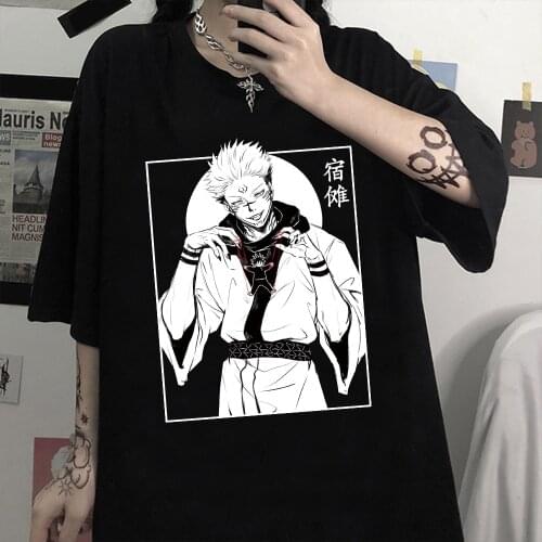 Kawaii Jujutsu Kaisen Tshirt Men Short Sleeve Sukuna Round Neck Fitted Soft Anime Manga Tee Shirt Clothes Unisex