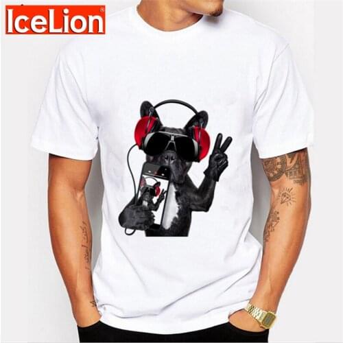 IceLion 2021 New Music Cat Dog T Shirt Men Funny Animal Print T-shirt Summer Fashion Short Sleeve Male Cool Breathable Tshirt