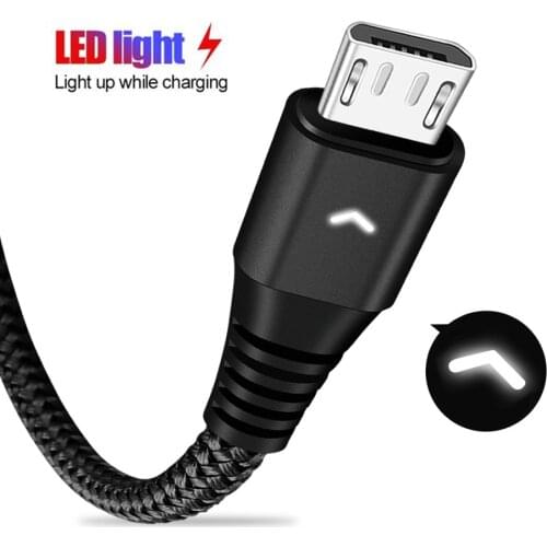 LED Light Micro Usb Cable 1m 2m 2 Meters Long Usb Microusb Data Cables for Samsung Galaxy A10 M10 A6 A7 J7 2018 30cm Short Kabel