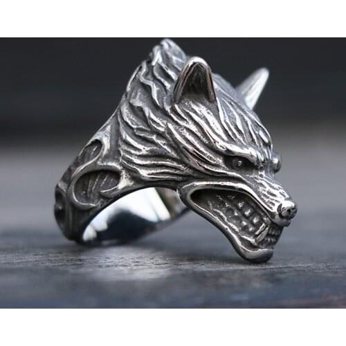 Cool 316L Stainless Steel Viking Wolf Ring Mens Biker Wolf Head Animal Ring Nordic Amulet Jewelry Drop Shipping Size 7-13