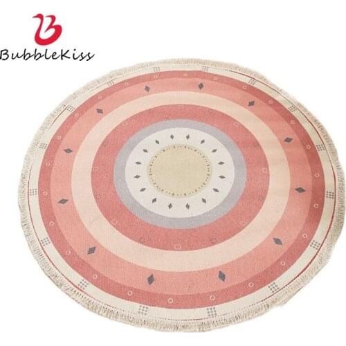 Bubble kIss Round Carpet Flax Tassel Rug Home Bedroom Non-Slip Floor Mat Computer Chair Area Rugs Fashion Hanging Basket Carpet