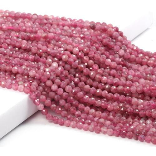 Small Faceted 2 3 4mm Loose Beads Natural Stone Pink Tourmaline Beads for DIY Necklace Bracelet Jewelry Making Accessories Gift