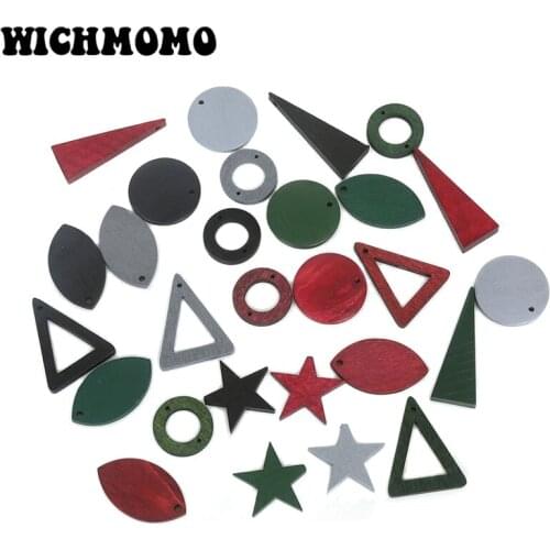 Fashion 10 Pieces 25mm 6 Style Colorful Geometric Wood Charms Pendants Connectors for Diy Earring Necklace Jewelry Accessories
