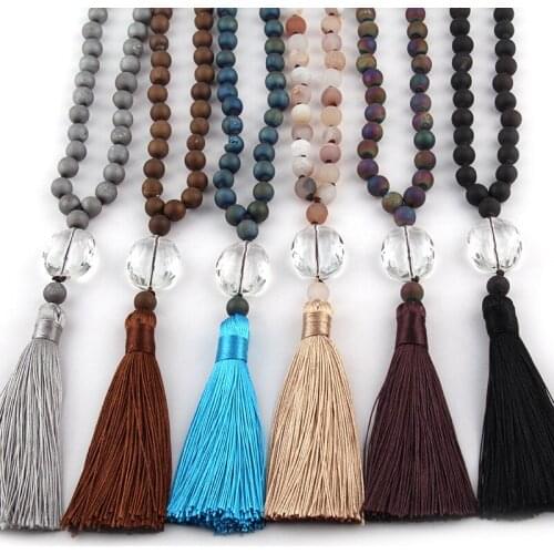 MOODPC Fashion Bohemian Tribal Artisan Jewelry Druzy Stone white crystal connect Tassel Women Necklace