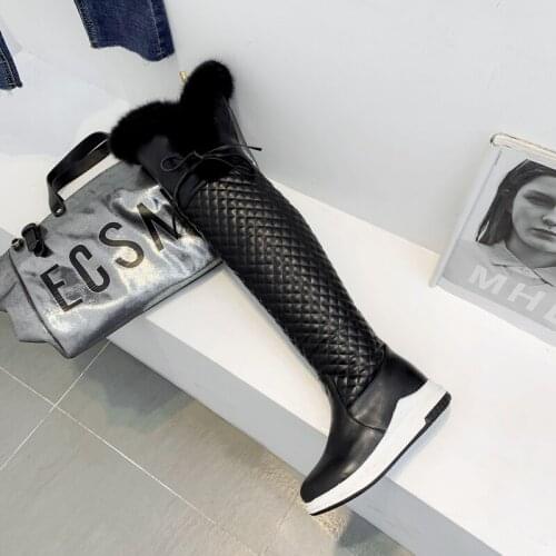 New winter style warm Over knee the boots snow boots feather Women boots waterproof True fur snow boots warm Women shoes wedges