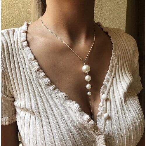 Vintage simple faux pearl pendant necklace chain on the neck Jewelry for women aesthetic clothing Accessories Gift wholesale