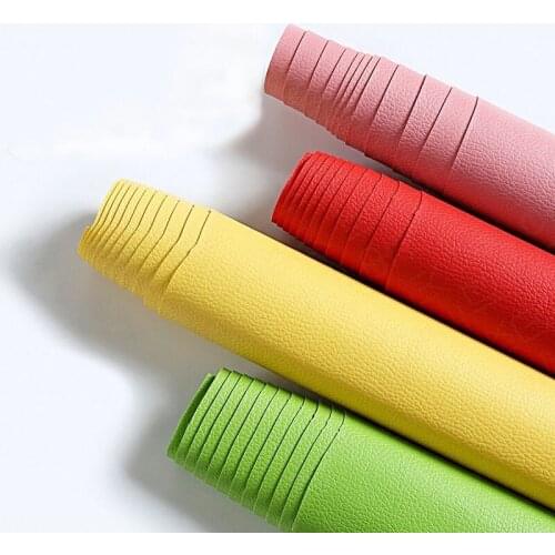 20*33cm Plain Color Litchi Texture Self-Adhesive Faux Synthetic Leather Sheets For Bows Earrings Handbag Crafts DIY Vinyl