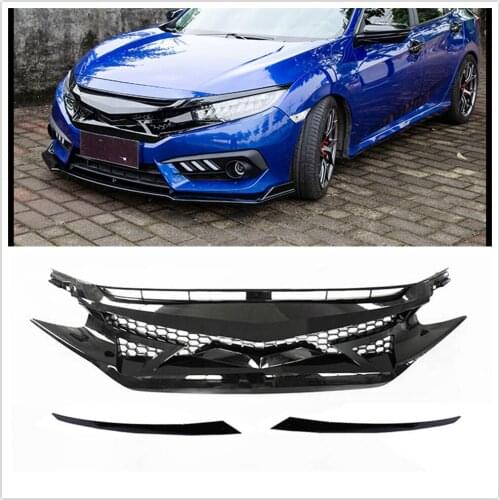 Front Mesh Hood Grille Grill For Honda Civic 10th Gen 2016 2017 2018 Black Car Exterior Racing Grills Auto Body Kits Upper Parts