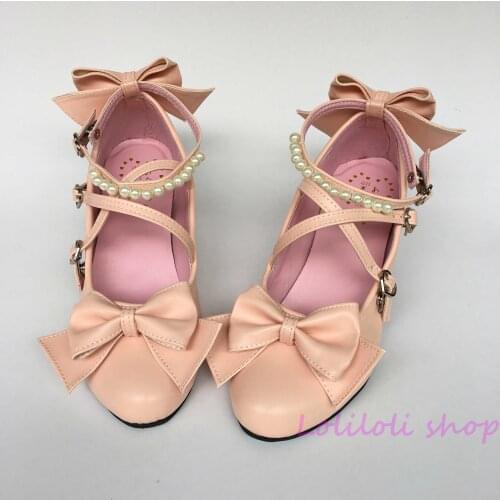 Princess sweet lolita Pink shoes butterfly bow Drawstring sandals Handmade large size shoes Japanese design customization an5006