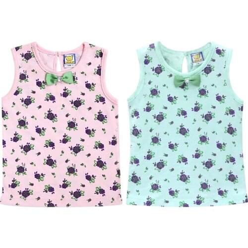 100% Cotton 2 pcs/lot Shirts for 1 to 3 years old Baby floral pattern girls undershirts children sleeveless blouse with bowknot
