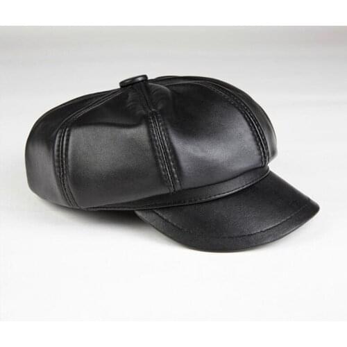 Genuine Leather Black Visor Hat Female Sheepskin Casual Cap Autumn Winter Leisure Korean Painter Hats Women Fashion Caps H6981