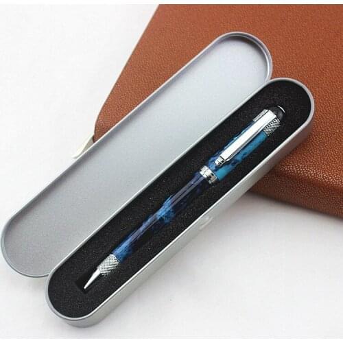 1PC Silver Clip Ballpoint Pen Metal box Series Black Ink 0.7mm Blue Color Student Ball Pens for Writing
