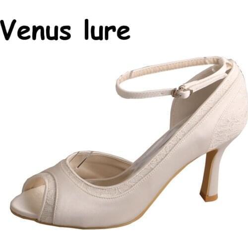 Ankle Strap Wedding Shoes for Bride White Size 7 Open Toe Pumps