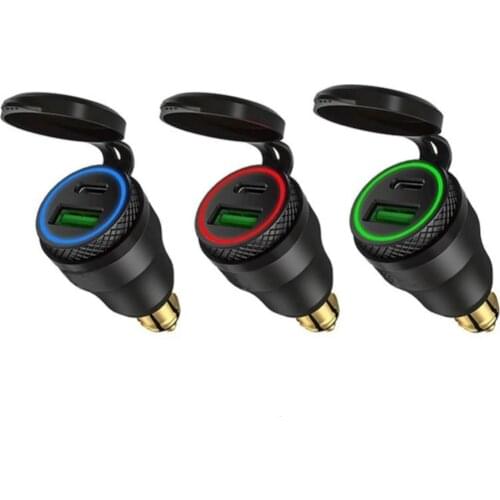 Motorcycle Type C PD USB Charger Adapter Aluminum Alloy Metal Shell LED Waterproof Hella Din Socket For BMW Ducati Triumph