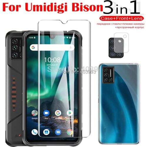 For UMIDIGI Bison 6.3 " Case 3 In1 Tempered Glass Shockproof Armor Case Camera Screen Protector Protective For UMIDIGI Bison GT