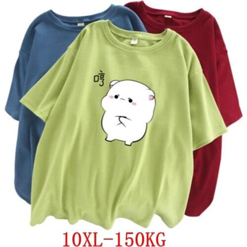 Large size womens T-shirt plus size 7XL 8XL 9XL 10XL summer round neck short sleeve loose black and white red big T-shirt top