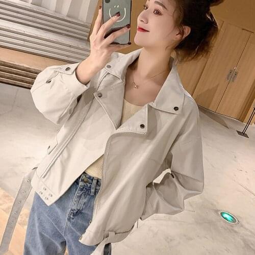 Women Loose Faux Leather Jacket Spring Autumn Batwing Sleeve Zipper Biker Coats Female With Belt Moto Style Leather Coat Outwear