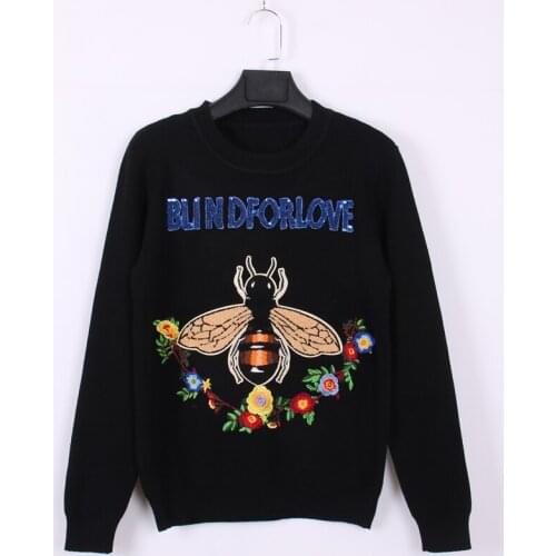 Women Knitted Sweater Pullover Vintage Knitted Tops O-Neck Beading Embroidery Long Sleeve Casual Jumper Jersey Korean Clothes