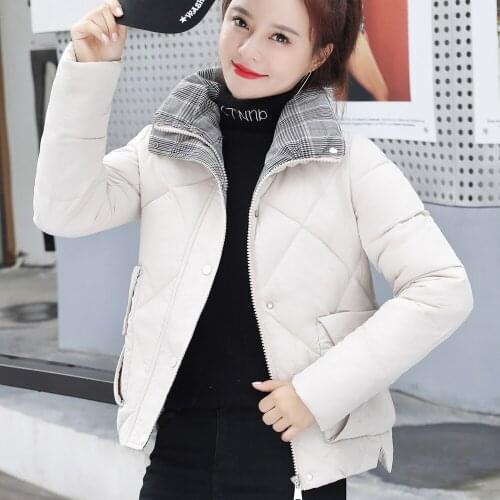 Women winter new down pad female student jacket Korean loose Plaid collar coat