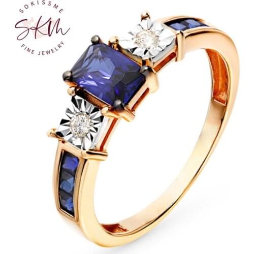 SKM Vintage Sapphire RIng for women Solid 14K 18K White Gold diamonds Rings Anniversary Promise Jewelry