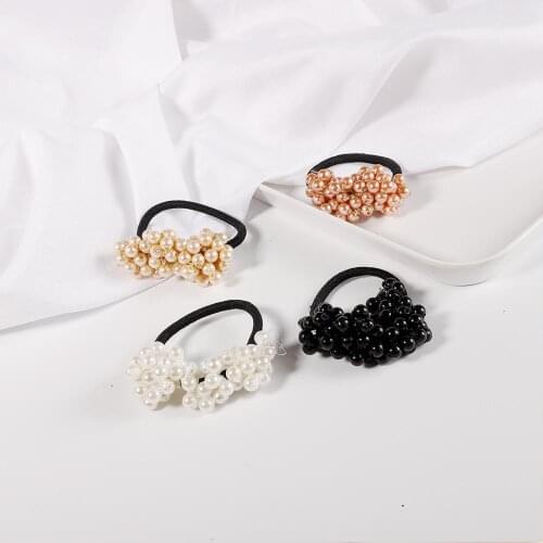 Hot Fashion 1Pcs Vintage Elastic Hair Bands Pearls Beads Headbands Ponytail Holder Girls Scrunchies Rubber Rope Headdress