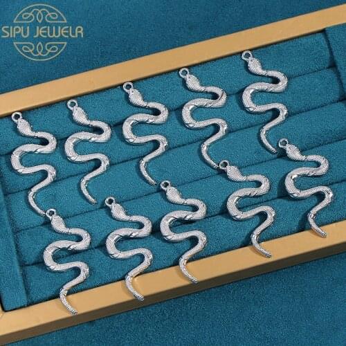 10Pcs/lot Multicolor Viper Cobra Snake Pendant Metal Alloy Animal Charms Wholesale For Jewelry Making Necklace Bracelet Supplies
