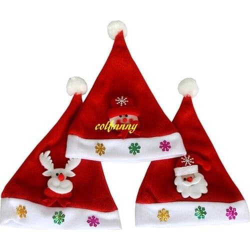 120pcs/lot Fast Shipping Santa Claus Holidays Christmas Hats child Xmas Red Hat children Cap 3 styles