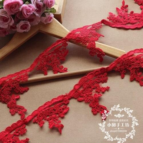 2 Yards 8cm Wide Red Wedding Fabric Flower Venise Venice Lace Trim Applique Fabric Sewing Craft
