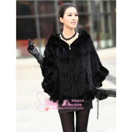 2019 womens winter fashion design Mink fur woven cape hooded shawl