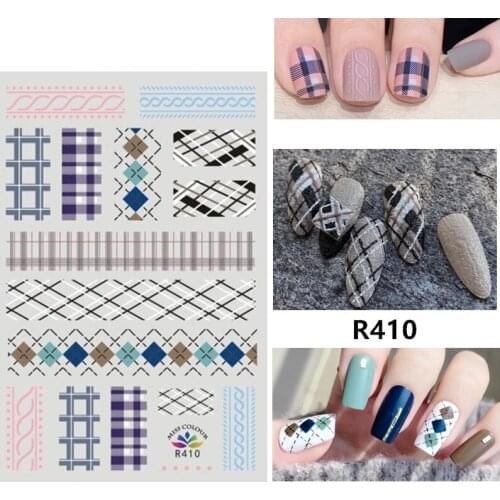 3D Nail Sticker Autumn Small Compact Adhesive Sticker Classic Plaid Geometry Stripe Stickers for Manicure Nail Art Decoration
