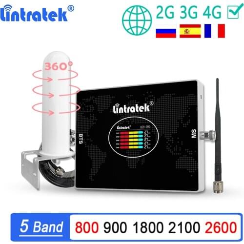 5 Band Lintratek 70dB 2G 3G 4G Cellular Signal Amplifier LTE B20 800 GSM 900 DCS 1800 UMTS 2100 B7 2600 Signal Booster Repeater