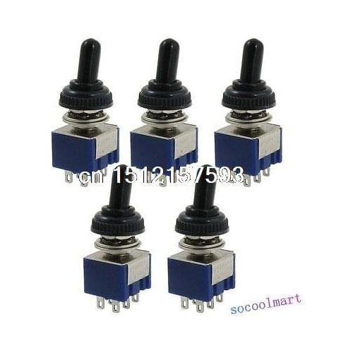 5 Pcs AC 125V 6A ON/OFF/ON 3 Position DPDT Toggle Switch with Waterproof Boot