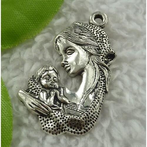 72 pieces antique silver mother and child charms 37x21mm #2404