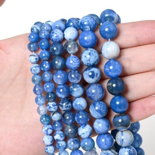 Natural Stone Beads Blue Agates Onyx Beads for Jewelry Making Bulk Round Beads DIY Bracelet Accessories 6/8/10 MM Wholesale