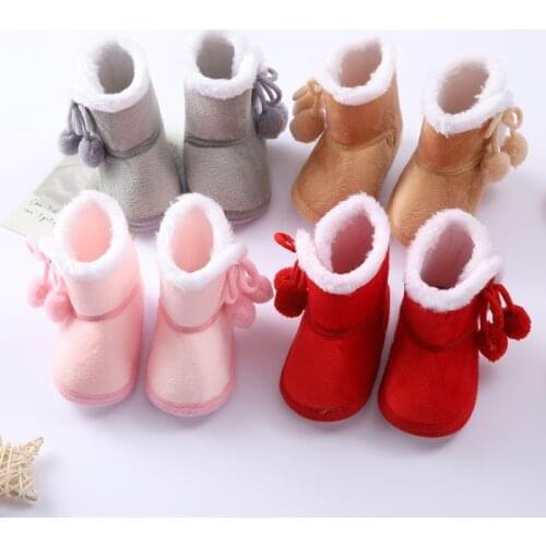 Baby Boys Girls Solid Color Plus Velvet Cotton Shoes Newborn Soft Sole Snow Boots Infant First Walker