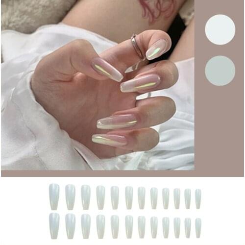 Long Fake Nail Patches Platinum Wearable Nail Patch Finished Nail Patches 24 Pcs Nail Patch With Glue SK88