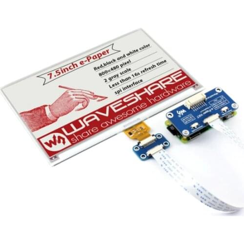 Waveshare 7.5inch E-Paper E-Ink Display HAT (B) For Raspberry Pi, 800×480, Red/Black/White, No Backlight, low power consumption