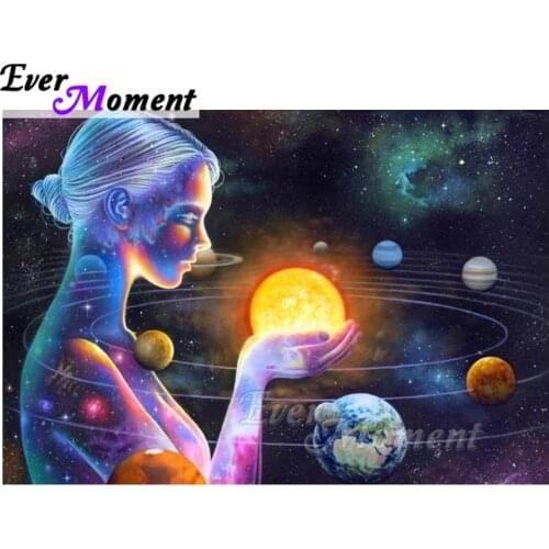 Ever Moment 5D DIY Diamond Painting Cross Stitch Girl and Planet Mosaic Full Square Drills Rhinestone Artwork ASF1180