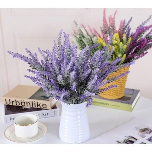 2pcslavendersimulation Fake Flower Flocking Plant Potted Plastic Artificial Bouquet Flower Ornaments Desktop Decorative Supplies