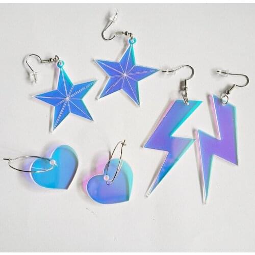 Colorful Laser Acrylic Exaggerated Five-pointed Star Love Heart Lightning Earrings 2021 Trend For Women Teens Unusual Earring
