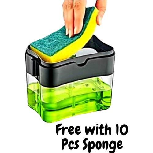 Kitchen Scrubbing Liquid Detergent Dispenser 2 in 1 Kitchen Hand Press Soap Filling Injector Sponge Automatic 10 Pcs Sponge Free