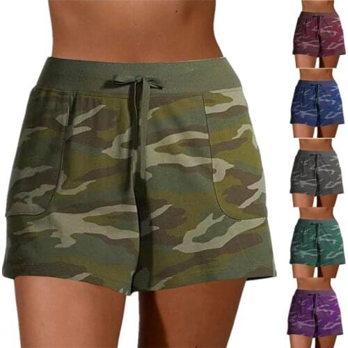 Summer Women Shorts New 2021 Camouflage Print Drawstring Elastic Waist Sports Short Pants Ladies Casual Shorts S-5XL
