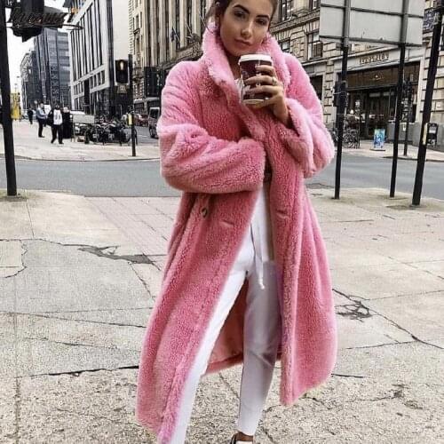 Luzuzi Pink Long Teddy Bear Jacket Women Winter 2020 Thick Warm Oversized Outerwear Overcoat Female Faux Lambswool Fur Coats
