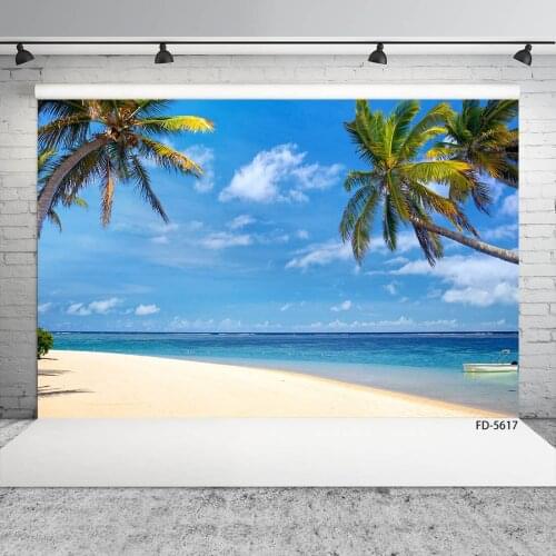 Sea Boat Coconut Tree Beach Photographic Backdrop Customized Background for Baby Children Portrait Scenic Photoshoot Fond Photo