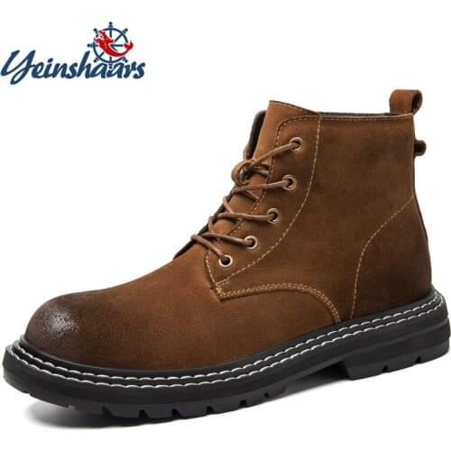 YEINSHAARS Retro Winter Shoes Men Boots Desert High Top Boot Casual Vintage Street Cool Shoe Winter Brown Martin Leather Shoes