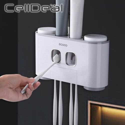 Bathroom Accessories Organizer Set Toothbrush Holder Automatic Toothpaste Dispenser Holder Toothbrush Wall Mount Rack Tools Set