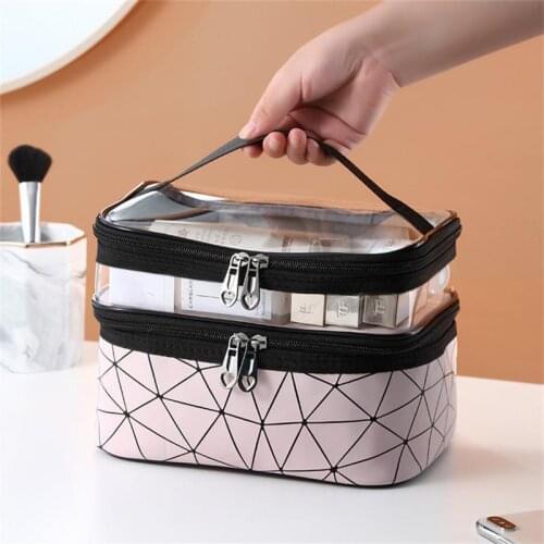 New Portable Cosmetic Bag Female Two Layers Large-capacity Waterproof Toiletry Bag Travel Zipper Lipstick Storage Bag Makeup