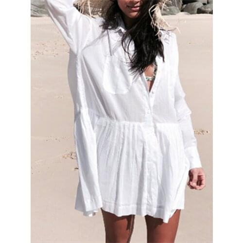 2021 New Loose Women Cover Ups Swimwear White Beach Dress Cotton Beach Kimono Cover Ups For Ladies Swimsuit Cover Up Beach Woman