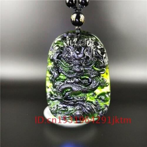 Obsidian for Natural Amulet Jade Gifts Dragon Jewelry Carved Charm Chinese Accessories Necklace Green Men Pendant Black
