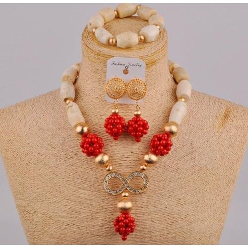 Orange/Red/White Coral Beads Nigerian Wedding Coral Set African Jewelry Set 1CZQ2E